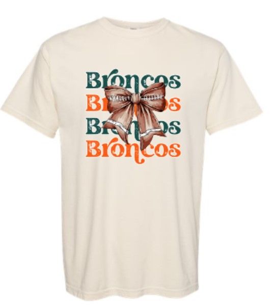 Adult Broncos Football Bow Comfort Colors Garment-Dyed Heavyweight Tee (FDHSC)
