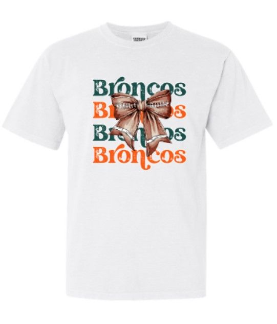 Youth Broncos Football Bow Comfort Colors Garment-Dyed Heavyweight Tee (FDHSC)