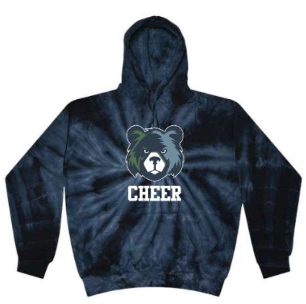 Youth or Adult Bear Cheer Navy Tie-Dye Hooded Sweatshirt (MEBC)