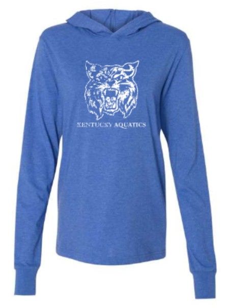 Adult Distressed Wildcat Kentucky Aquatics Bella + Canvas Jersey Hooded Long Sleeve Tee (KA)