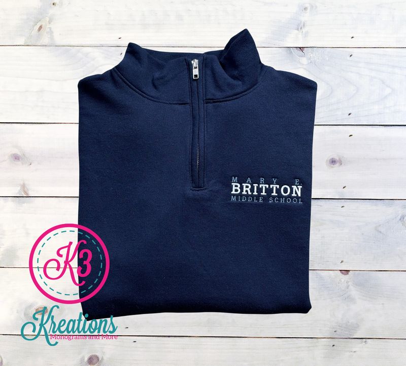 Adult JERZEES NuBlend 1/4 Zip Sweatshirt with Embroidered Mary E. Britton Middle School (MEB)
