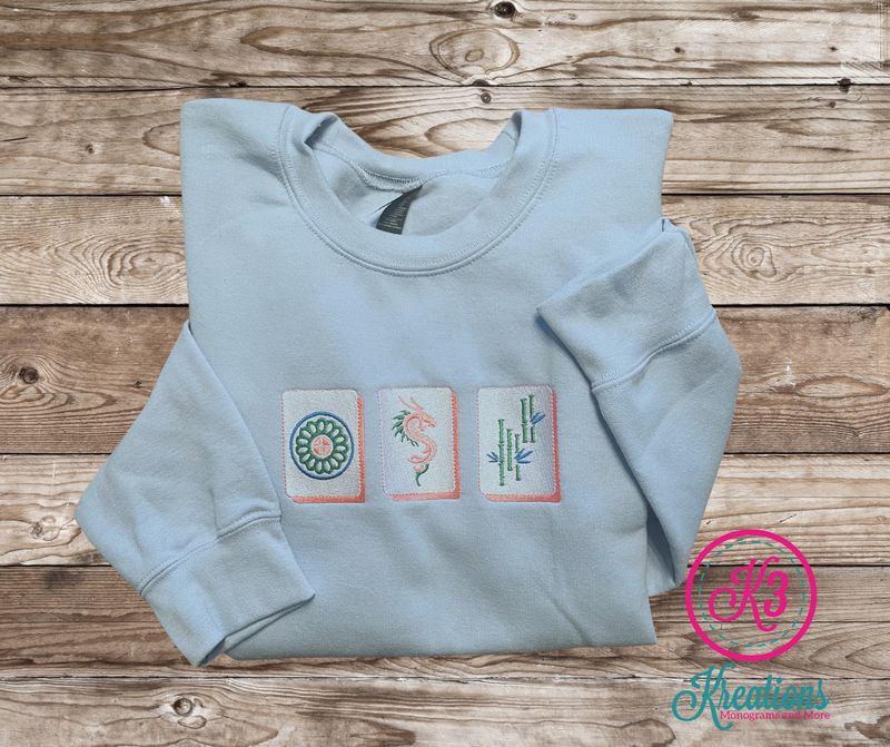 Adult Mahjong Tiles Embroidered Crewneck Sweatshirt
