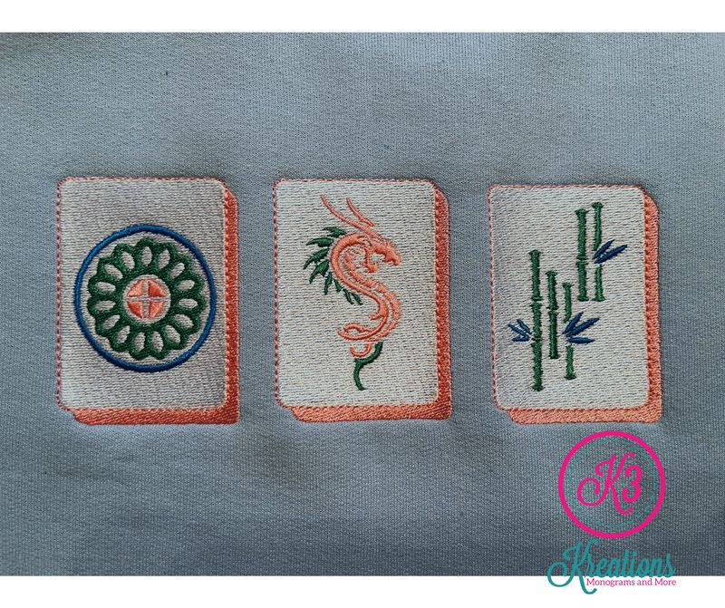Adult Mahjong Tiles Embroidered Crewneck Sweatshirt