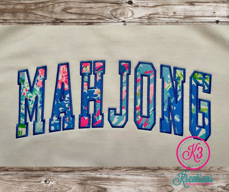 Adult Mahjong Applique Embroidered Crewneck Sweatshirt