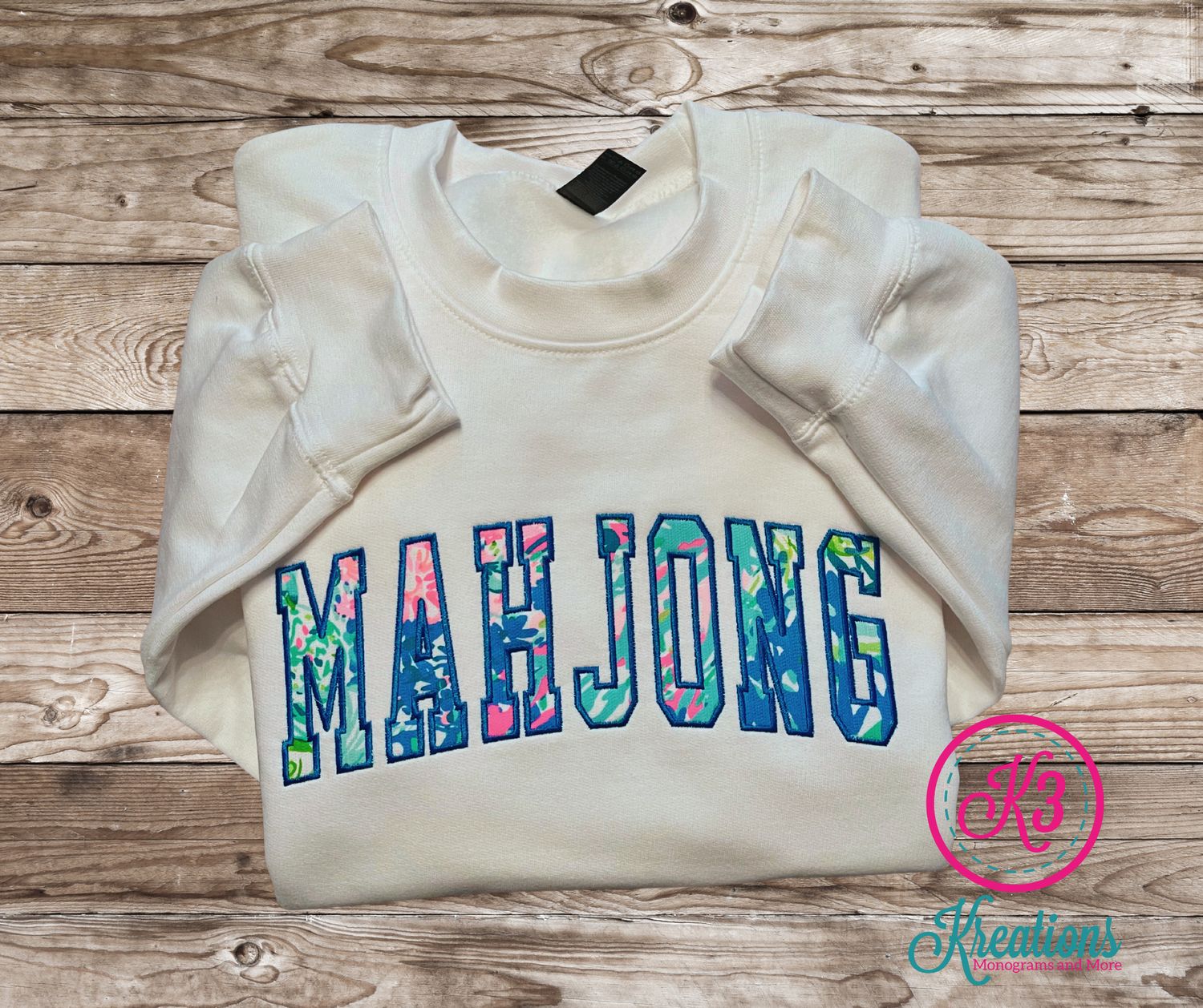 Adult Mahjong Applique Embroidered Crewneck Sweatshirt