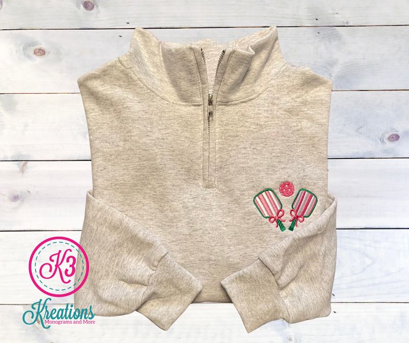 Adult Pickleball Embroidered Quarter Zip Sweatshirt