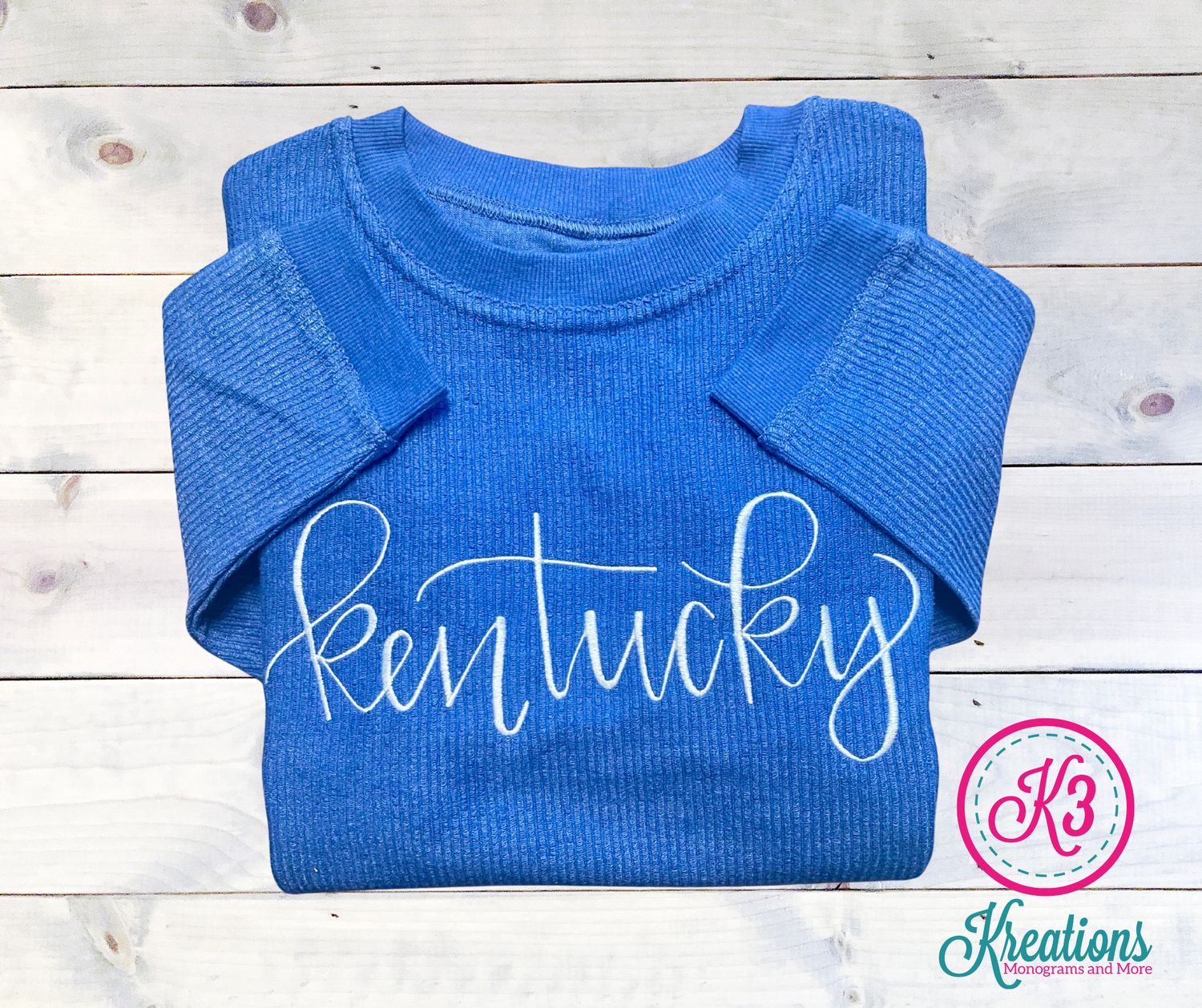 Adult Embroidered Kentucky Corded Crewneck Sweatshirt