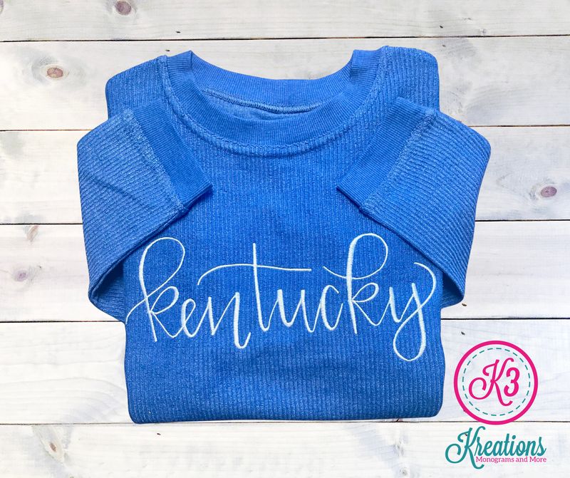 Adult Embroidered Kentucky Corded Crewneck Sweatshirt