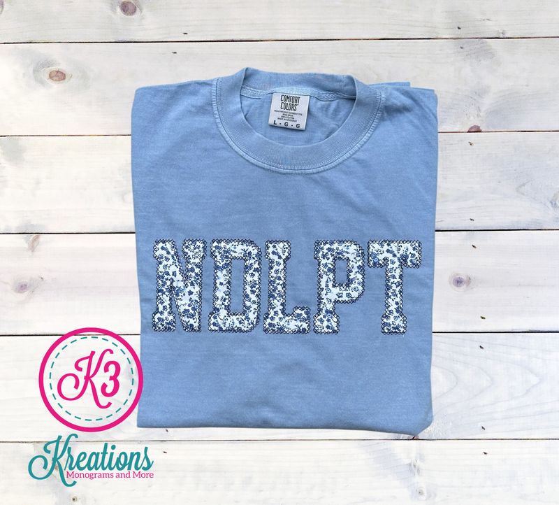 Adult NDLPT Floral Applique Comfort Color Garment-Dyed Heavyweight Short or Long Sleeve T-shirt.