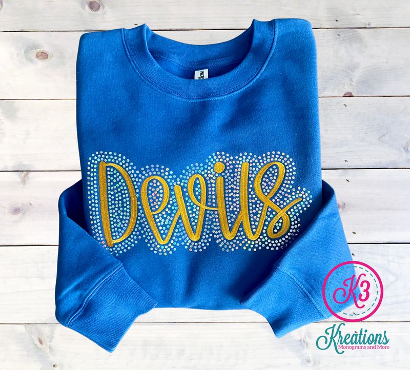 Adult Embroidered Devils with Faux Rhinestone Outline Midweight Pigment-Dyed Crewneck Sweatshirt (HCC)