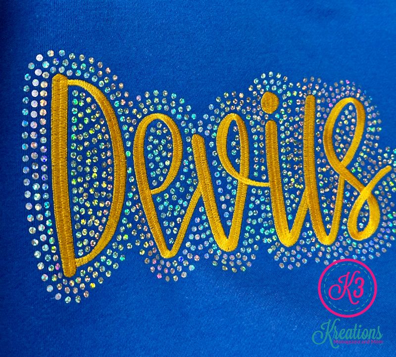 Adult Embroidered Devils with Faux Rhinestone Outline Crewneck Sweatshirt (HCDT)