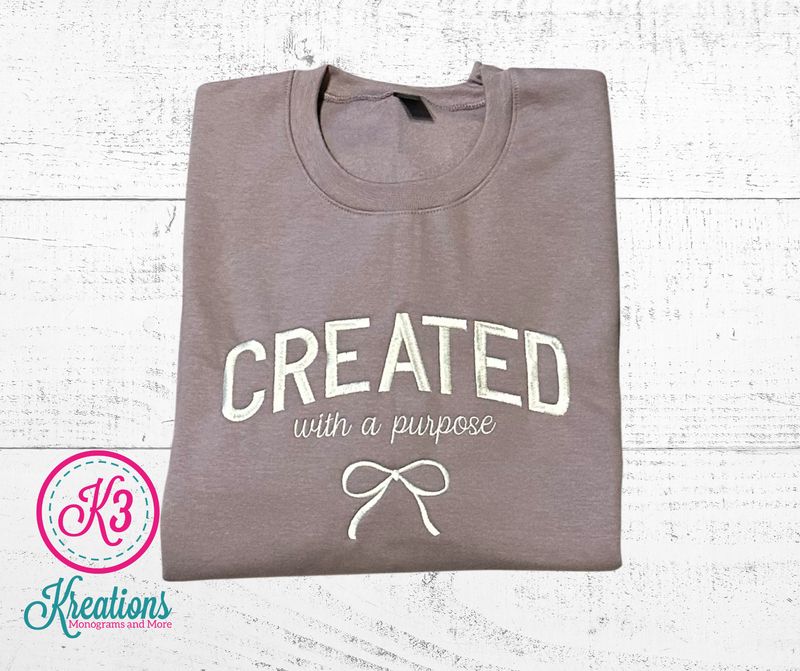 Adult Created with a Purpose Bow Embroidered Softstyle Midweight Crewneck Sweatshirt