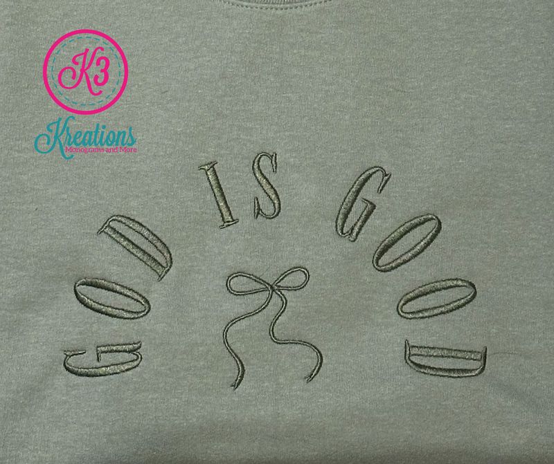 Adult God is Good Bow Embroidered Softstyle Midweight Crewneck Sweatshirt