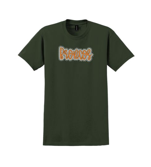 Embroidered Broncos with Faux Rhinestone Outline Short or Long Sleeve Tee