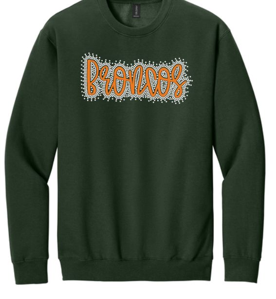 Adult Embroidered Broncos with Faux Rhinestone Outline Midweight Pigment-Dyed Crewneck Sweatshirt