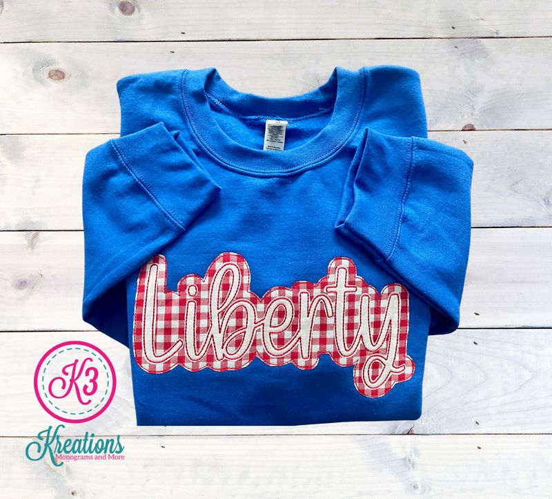 Adult Gildan Crewneck Sweatshirt with Liberty Gingham Applique (LDB)