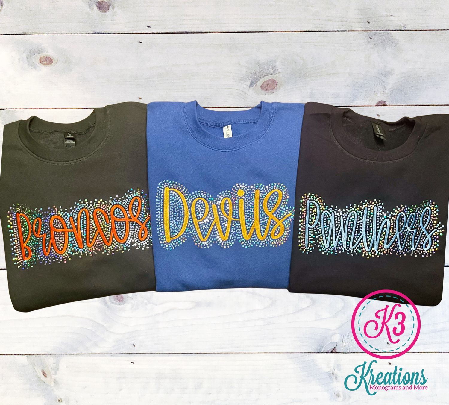 Adult Custom Embroidered Faux Rhinestone Outline Crewneck Sweatshirt