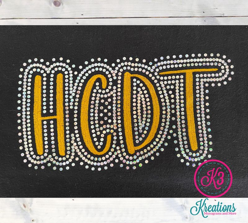 Embroidered HCDT with Faux Rhinestone Outline Short or Long Sleeve Tee (HCDT)