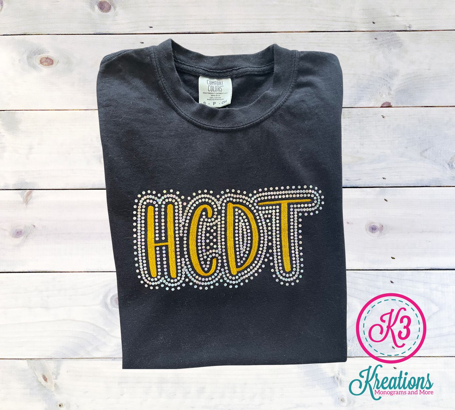 Embroidered HCDT with Faux Rhinestone Outline Short or Long Sleeve Tee (HCDT)