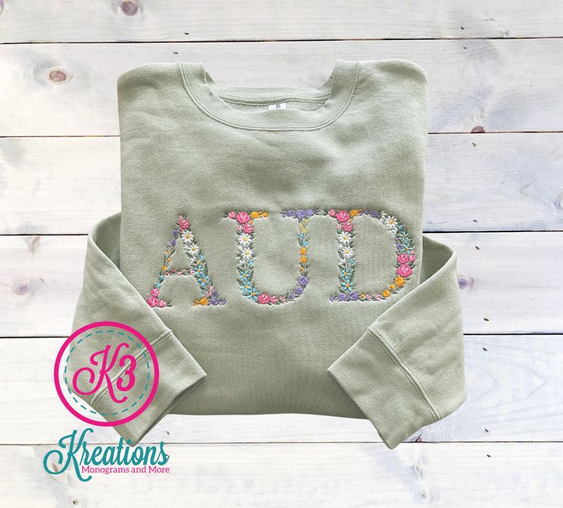 Adult Floral Embroidered AUD Midweight Crewneck Sweatshirt