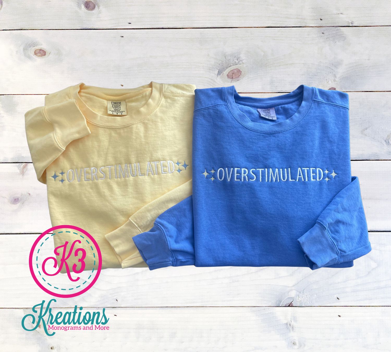 Adult Embroidered Overstimulated Comfort Colors Garment-Dyed Crewneck Sweatshirt