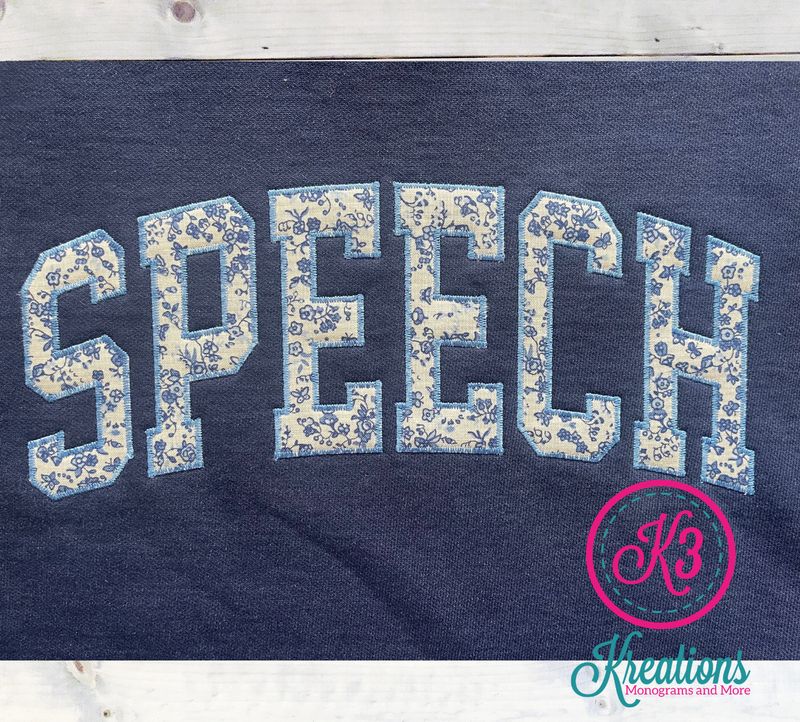 Adult Blue &amp; White Floral Speech Applique Comfort Colors Garment-Dyed Crewneck Sweatshirt