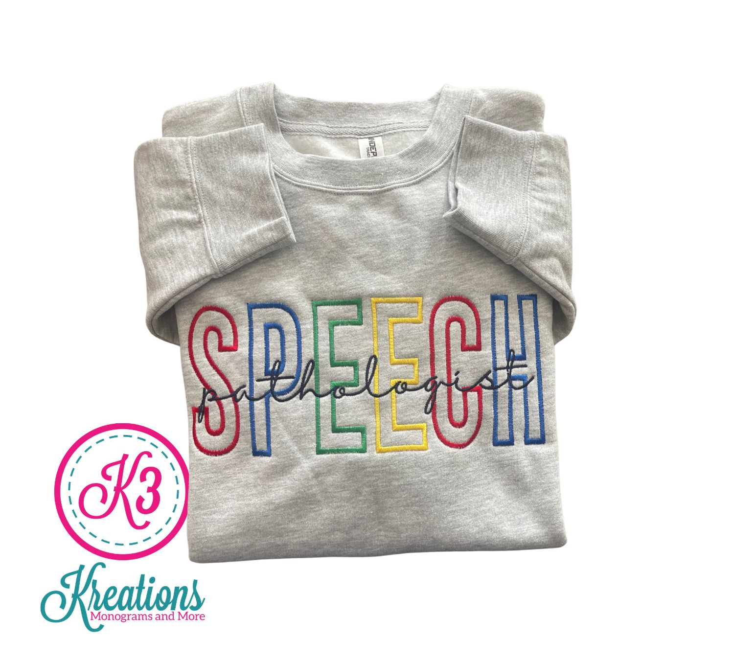 Adult Rainbow Embroidered Speech Pathologist Midweight Crewneck Sweatshirt