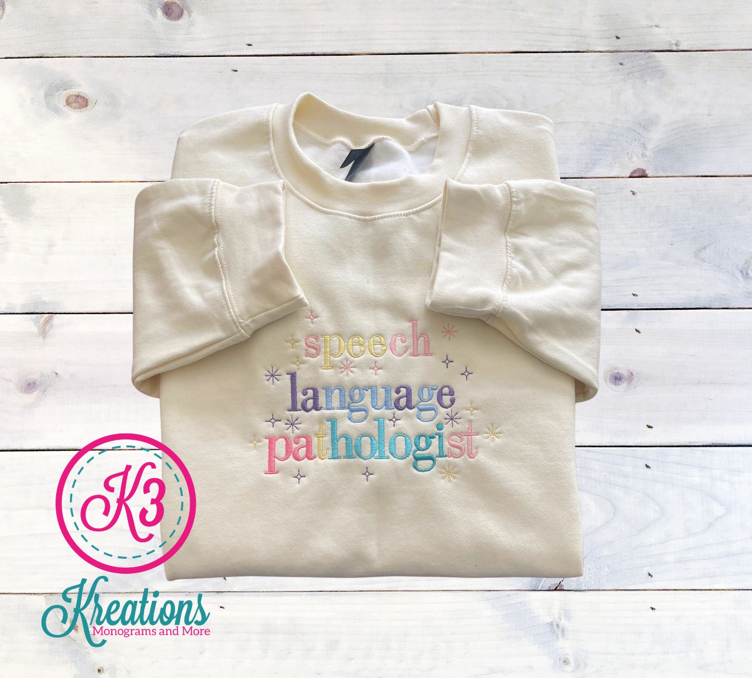 Adult Pastel Speech Language Pathologist Embroidered Softstyle Crewneck Sweatshirt