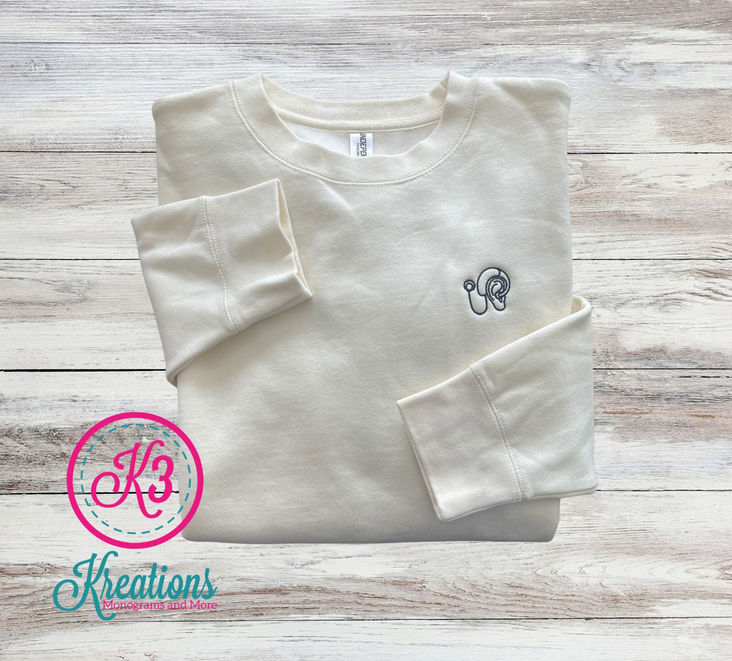 Adult Embroidered Hearing Aid Midweight Crewneck Sweatshirt