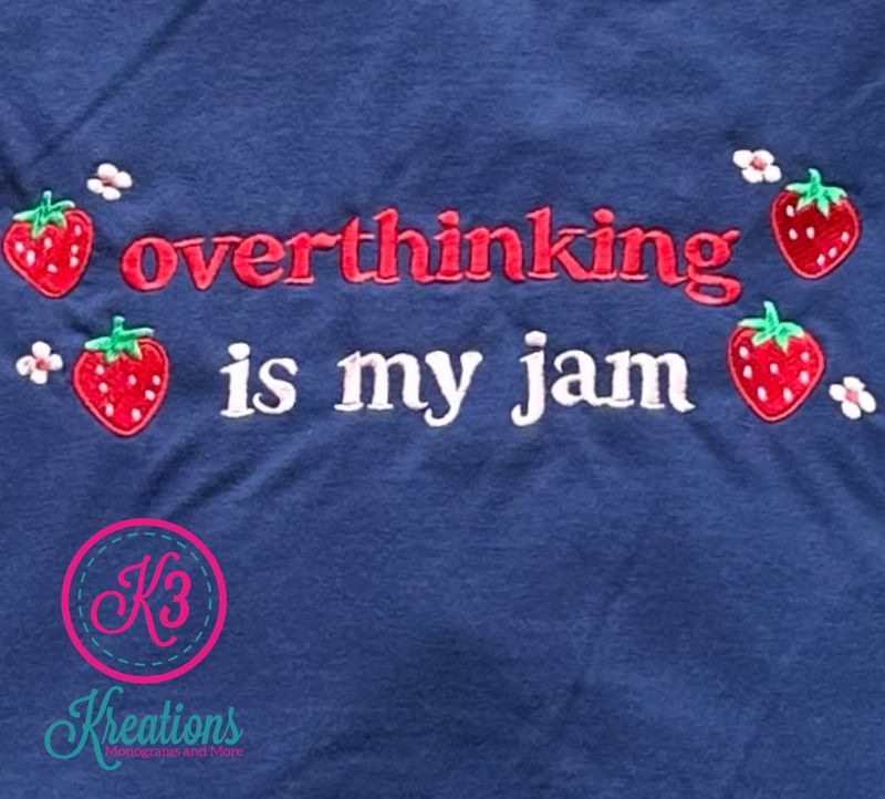 Adult Overthinking is my Jam Embroidered Comfort Colors Garment-Dyed Heavyweight Short or Long Sleeve T-Shirt
