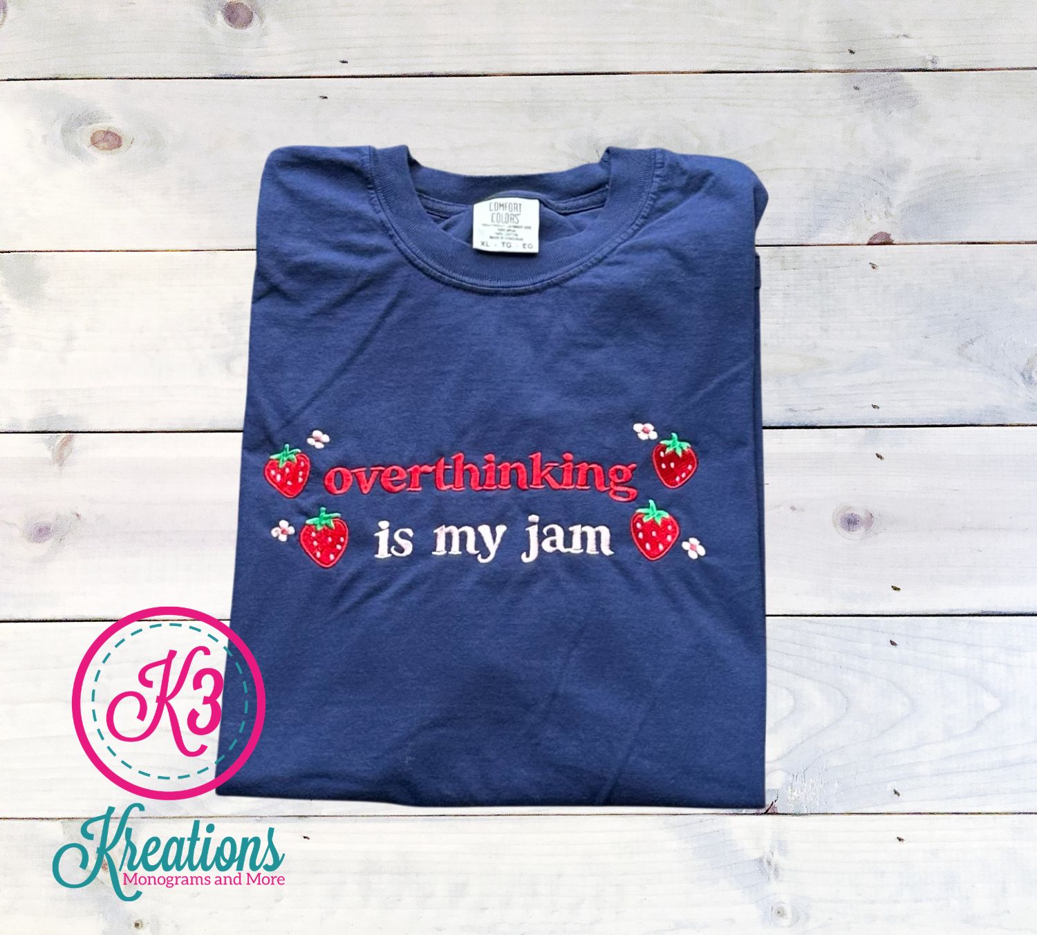 Adult Overthinking is my Jam Embroidered Comfort Colors Garment-Dyed Heavyweight Short or Long Sleeve T-Shirt