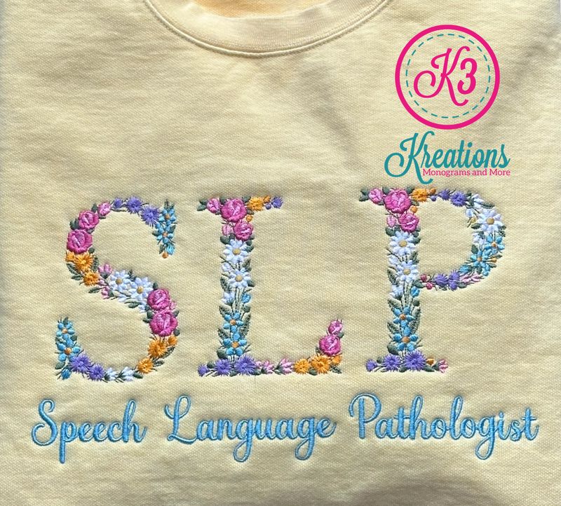 Adult Floral Embroidered SLP Speech Language Pathologist Comfort Colors Garment-Dyed Crewneck Sweatshirt