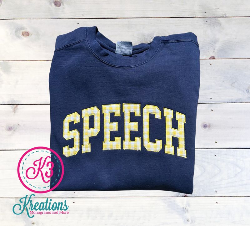 Adult Yellow &amp; White Check Speech Applique Comfort Colors Garment-Dyed Crewneck Sweatshirt