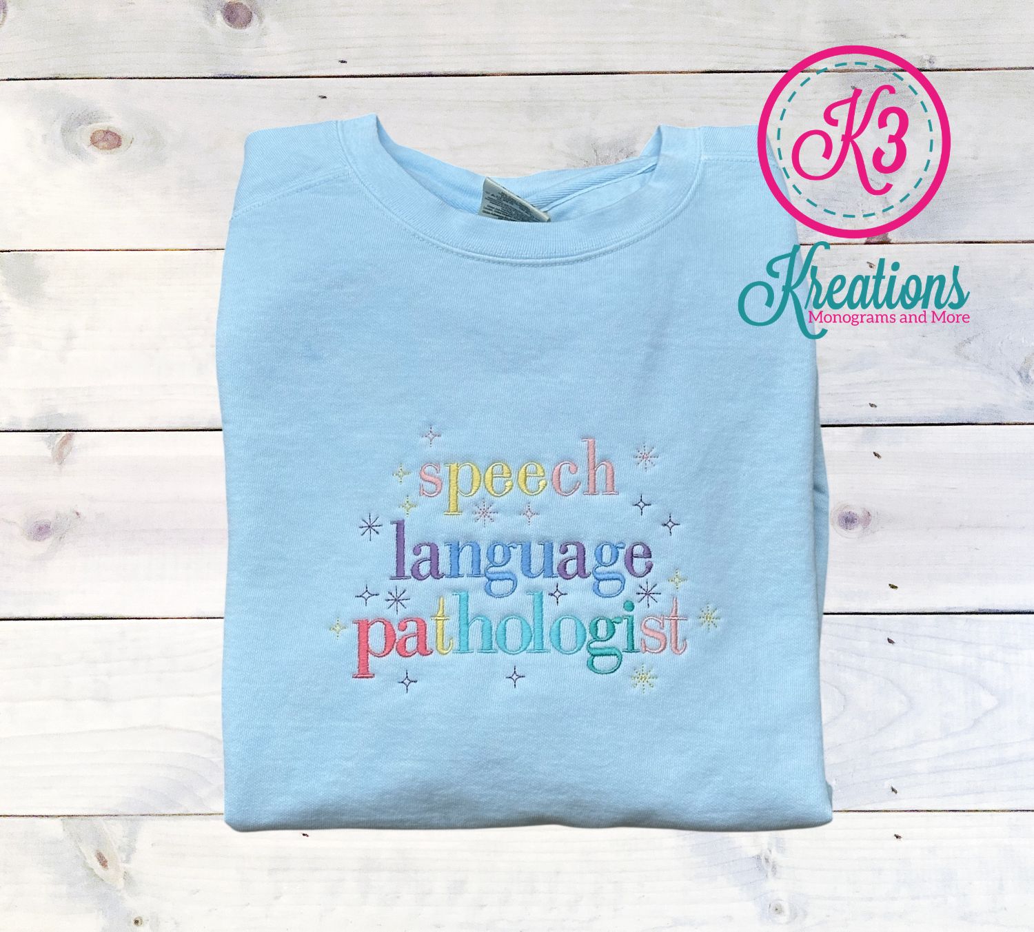 Adult Pastel Speech Language Pathologist Embroidered Comfort Colors Garment-Dyed Crewneck Sweatshirt