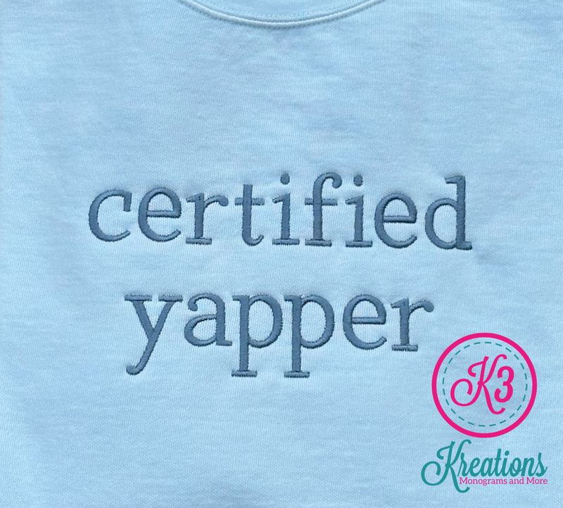 Adult Certified Yapper Embroidered Comfort Colors Garment-Dyed Crewneck Sweatshirt