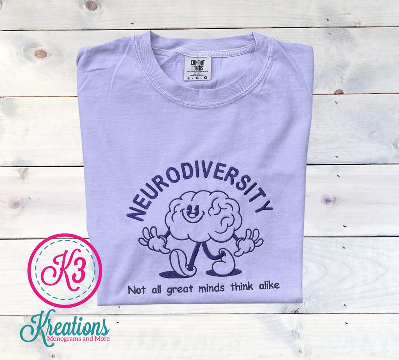 Adult Neurodiversity Embroidered Comfort Color Garment-Dyed Heavyweight Short or Long Sleeve T-shirt.