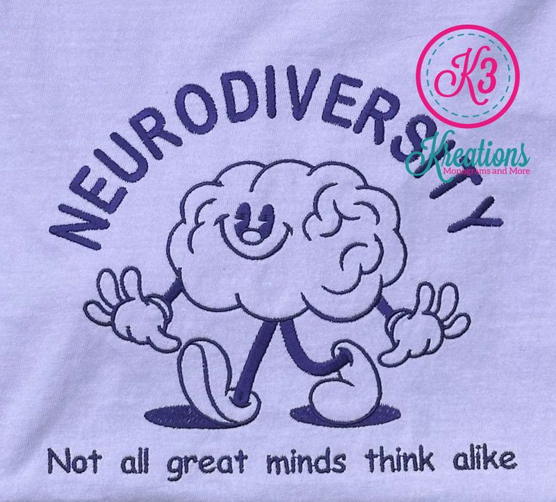 Adult Neurodiversity Embroidered Comfort Color Garment-Dyed Heavyweight Short or Long Sleeve T-shirt.