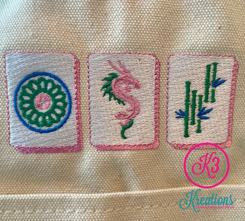 Large Classic Tote Bag with Embroidered Mahjong Tiles