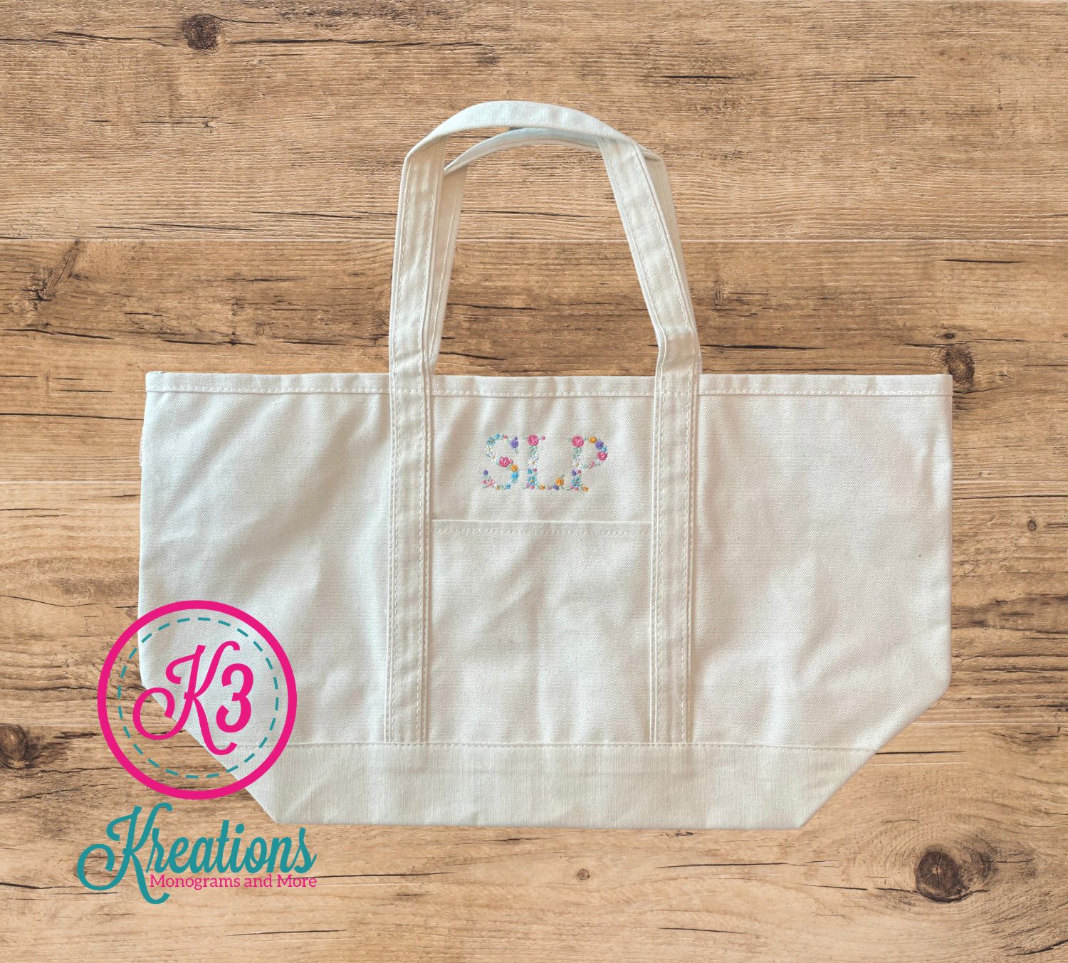 Large Classic Tote Bag with Embroidered Floral SLP