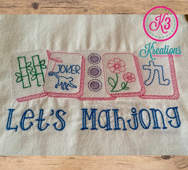 Let's Mahjong Tile Embroidered Flour Sack Towel