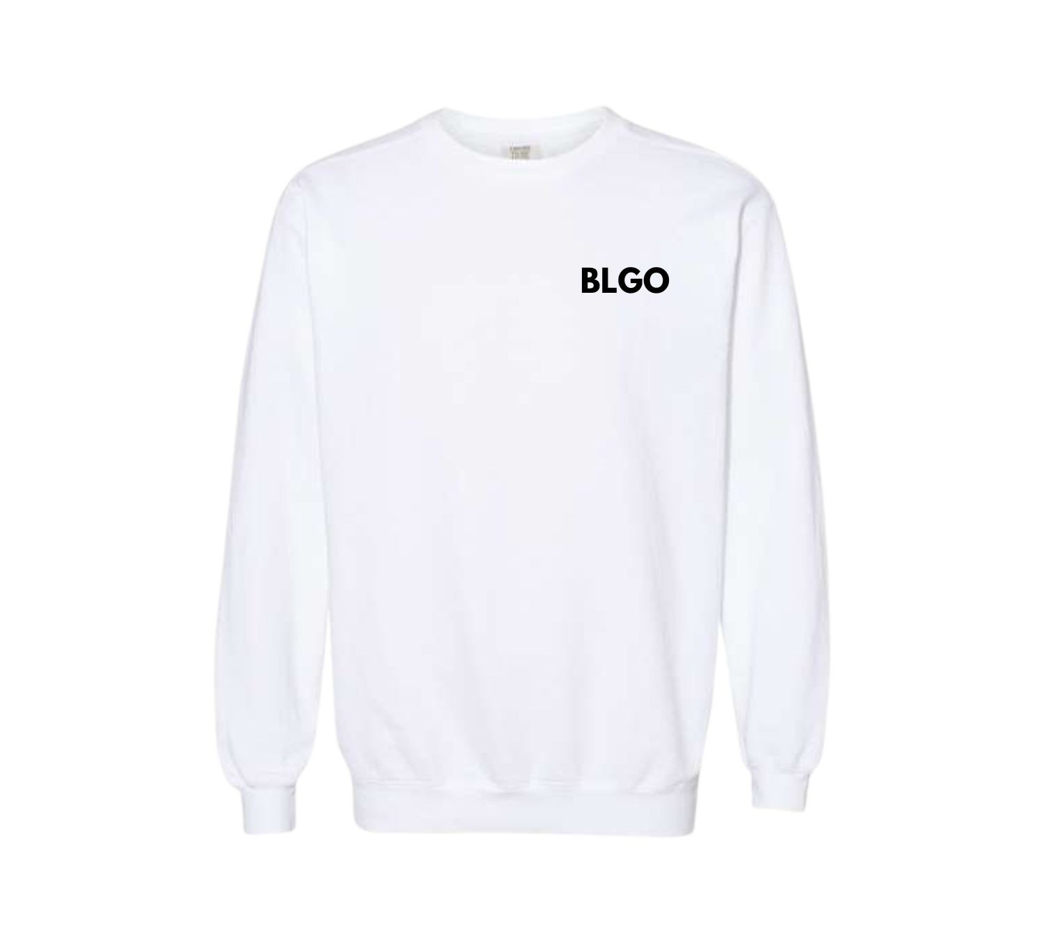 Adult Embroidered BLGO with Back Kanji VaporWave Comfort Colors Garment-Dyed White Crewneck Sweatshirt (BLGO)
