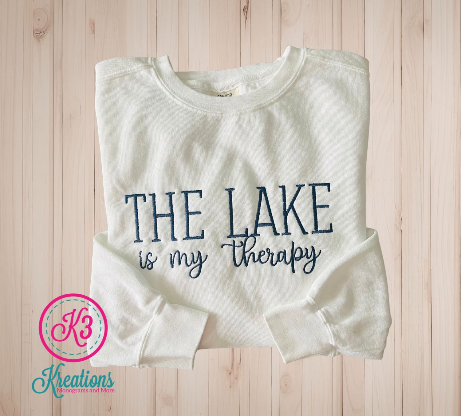 Adult The Lake Is My Therapy Embroidered Comfort Colors Garment-Dyed Crewneck Sweatshirt