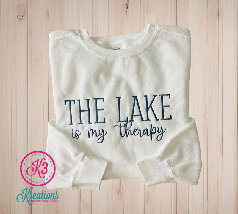 Adult The Lake Is My Therapy Embroidered Comfort Colors Garment-Dyed Crewneck Sweatshirt