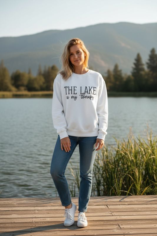 Adult The Lake Is My Therapy Embroidered Comfort Colors Garment-Dyed Crewneck Sweatshirt