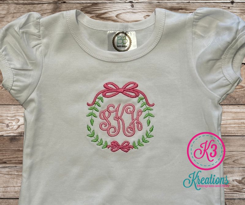 Girl's Monogram with Bow Short Sleeve Ruffle Tee