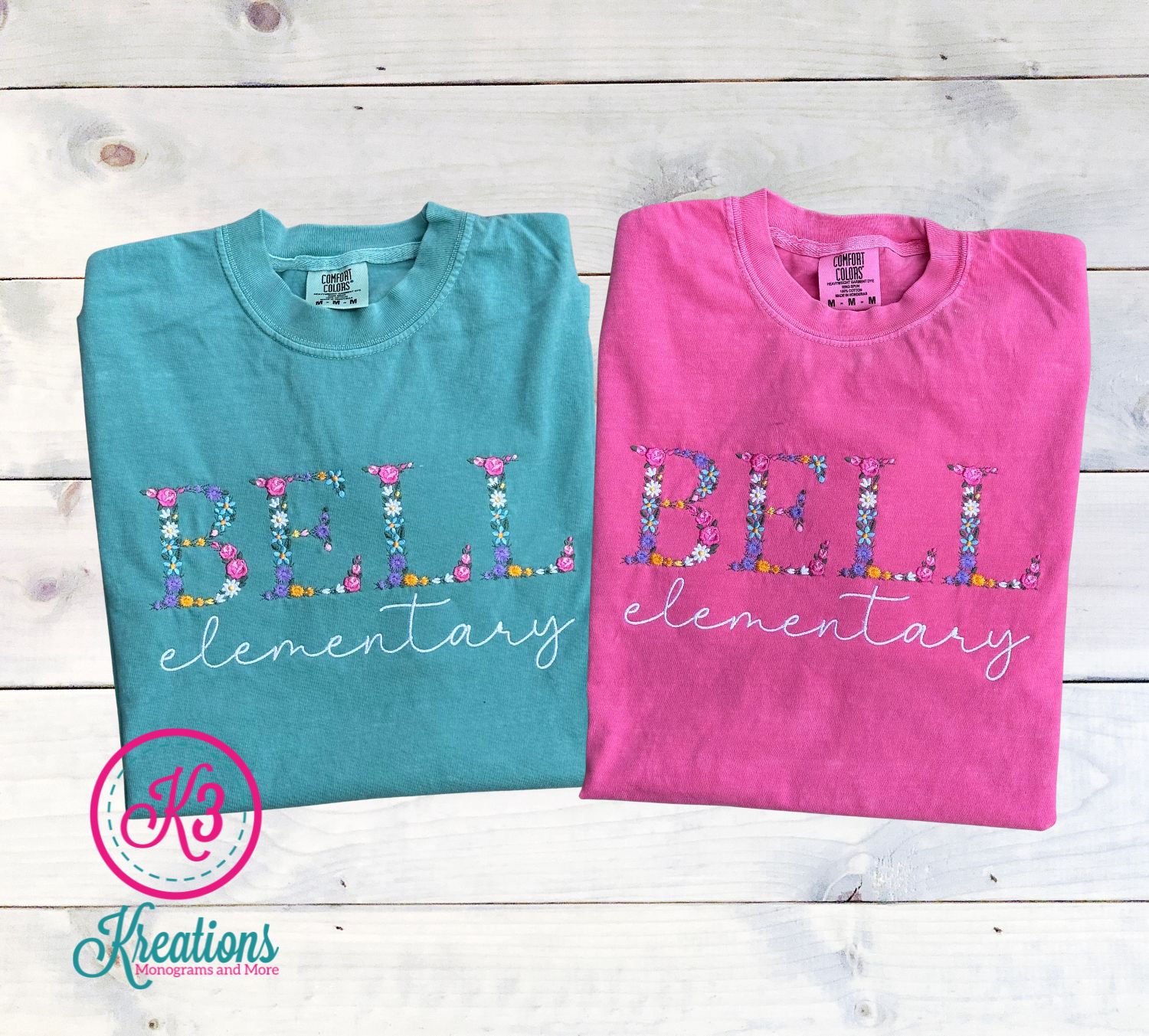 Adult Floral Embroidered Custom Comfort Colors Garment-Dyed Heavyweight Short Sleeve T-Shirt