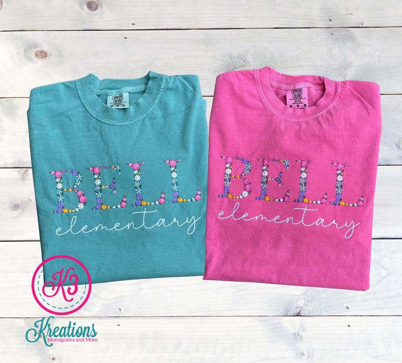 Adult Floral Embroidered Custom Comfort Colors Garment-Dyed Heavyweight Short Sleeve T-Shirt