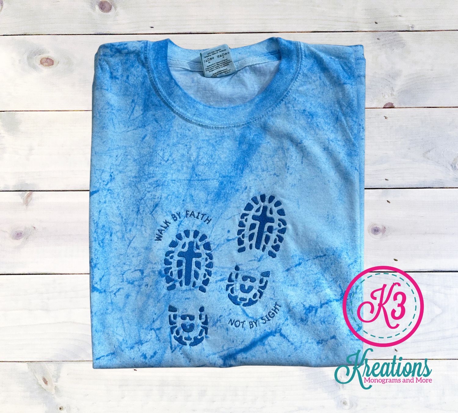 Walk By Faith Not By Sight Embroidered Comfort Colors Color Blast Short Sleeve Tee