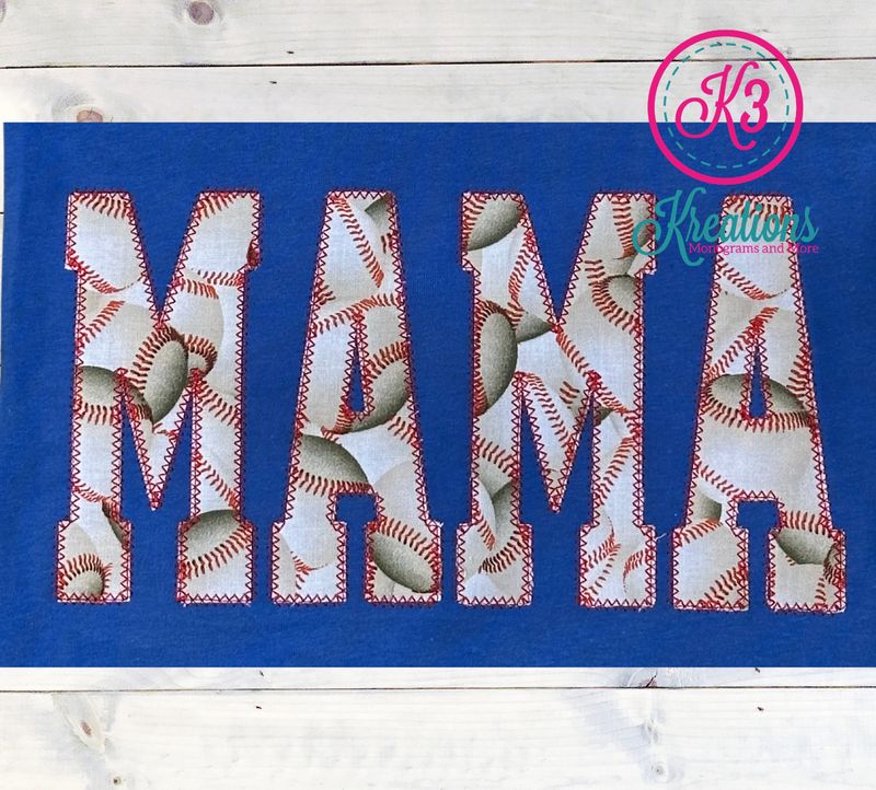 Baseball MAMA Applique Bella + Canvas Short Sleeve Tee