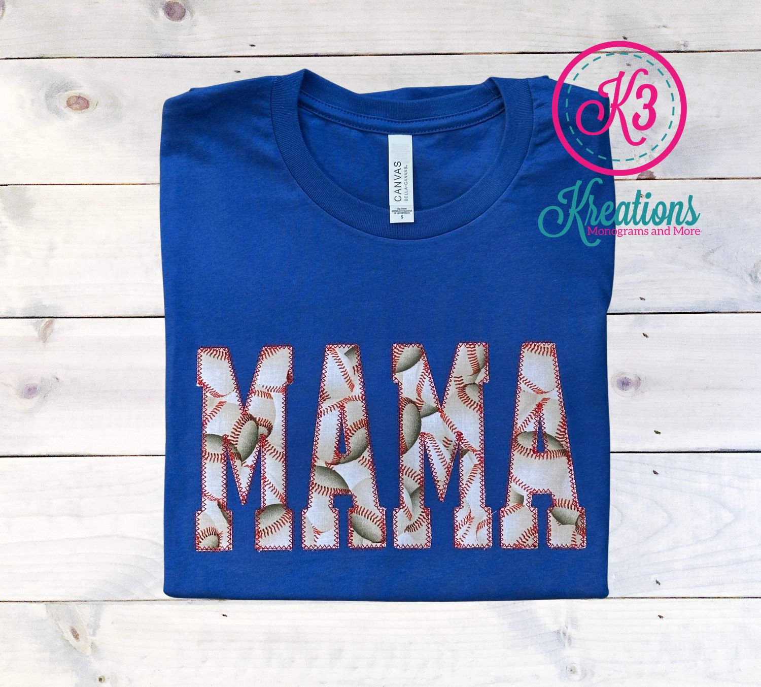 Baseball MAMA Applique Bella + Canvas Short Sleeve Tee